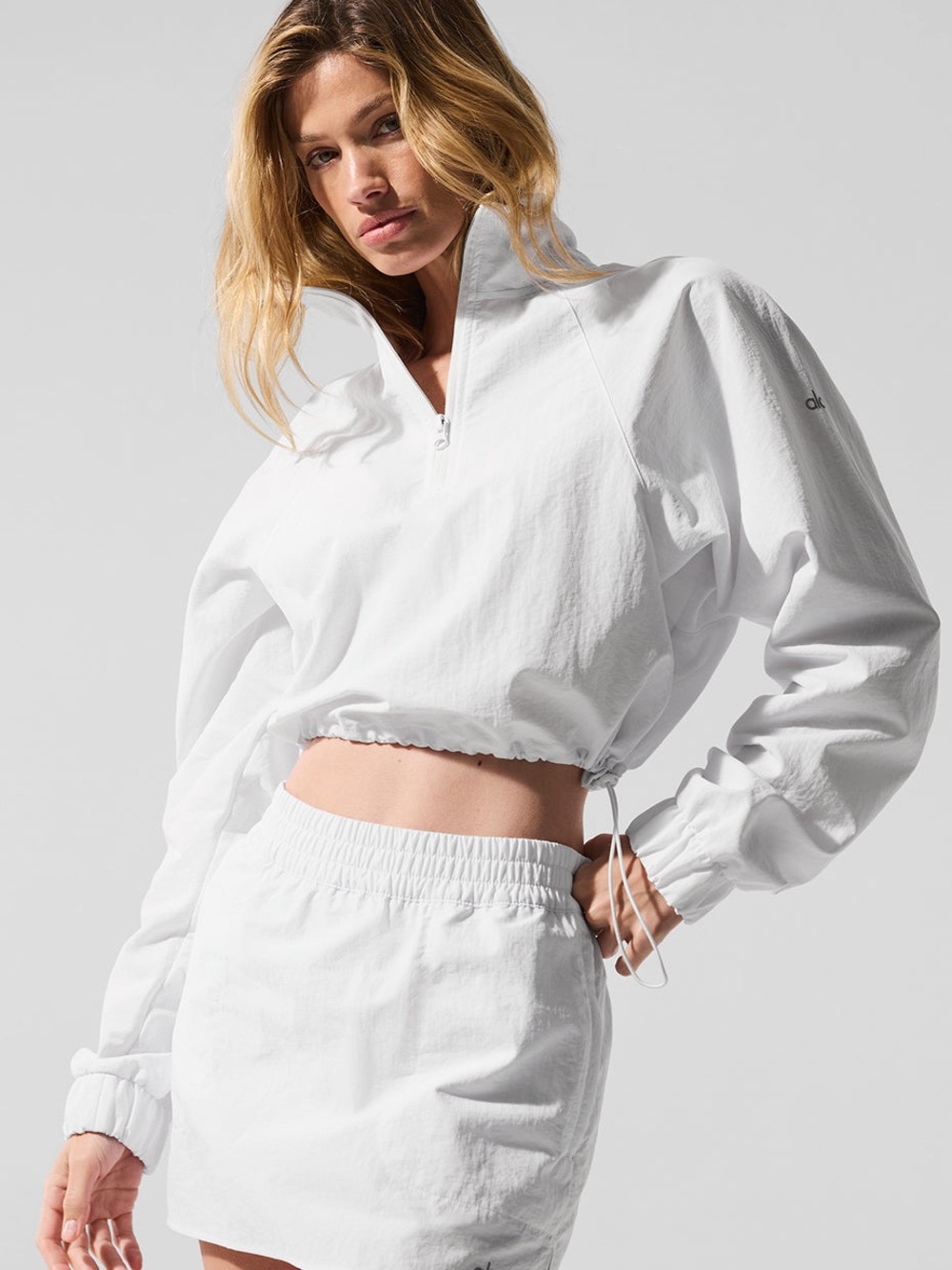 Alo White Cropped 1/4 Zip Alumni Pullover